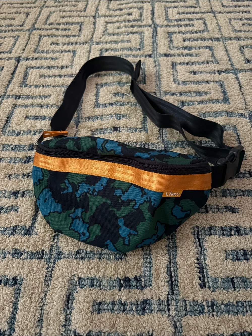 Chaco Men's Green & Teal Camo Belt Bag with Orange Trim